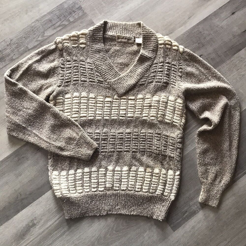 Vintage Lowell Dreyfus Sweater Silk/Angora 3D Neutral 90’s Y2K Granny Geometric